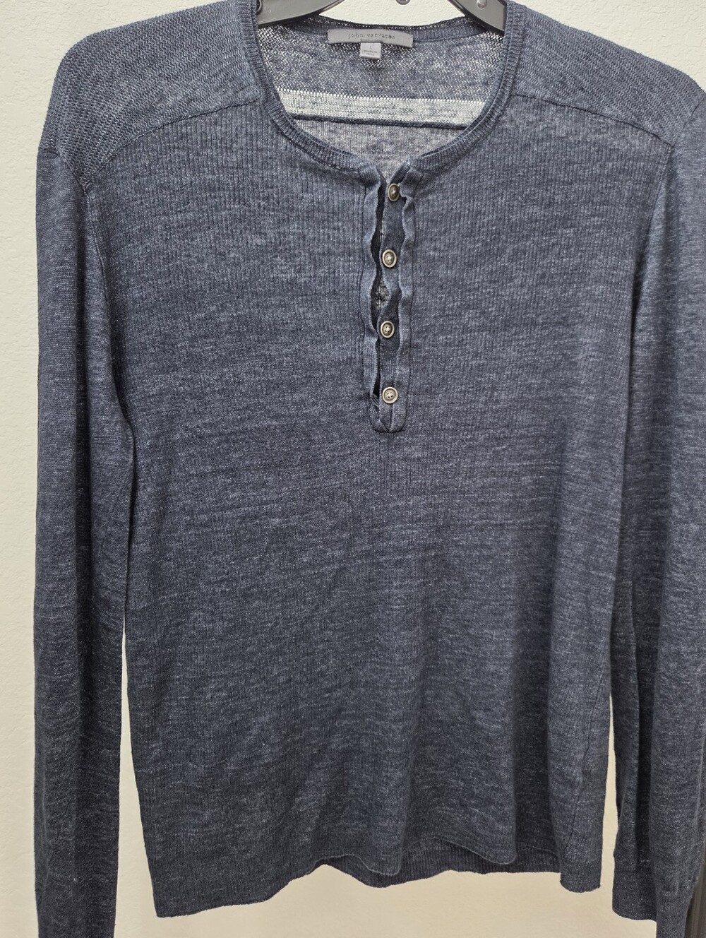Men's Long Sleeve Henley Shirt - By John Varvatos Navy Large Casual